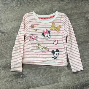 Disney Pink and White Long Sleeve Tee with Cartoon Graphics